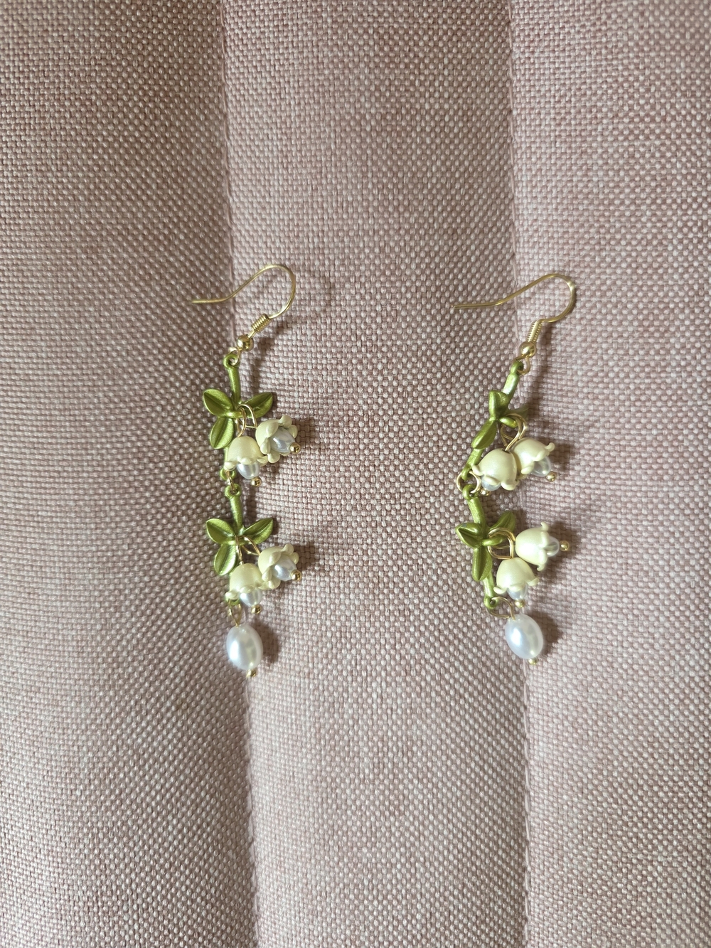 Green and Cream Floral Drop Earrings